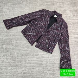 Chico's Women's Sparkle Tweed Jacket purple size 0 or S ladies